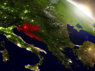 Image showing Croatia from space highlighted in red