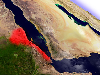Image showing Eritrea from space highlighted in red