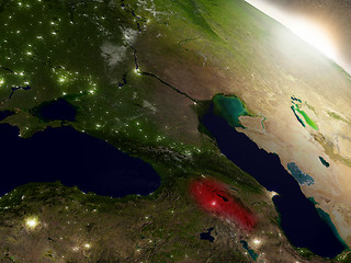 Image showing Armenia from space highlighted in red