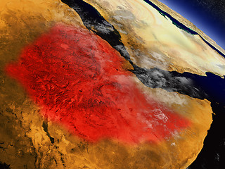 Image showing Ethiopia from space highlighted in red