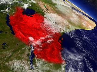 Image showing Tanzania from space highlighted in red