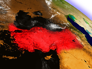 Image showing Turkey from space highlighted in red