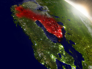 Image showing Finland from space highlighted in red