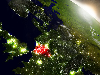 Image showing Belgium from space highlighted in red