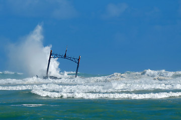 Image showing Storm at sea and sunken ship wreck