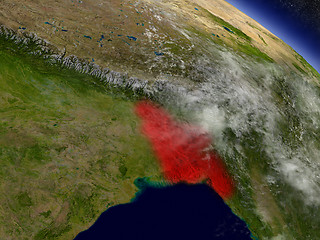 Image showing Bangladesh from space highlighted in red