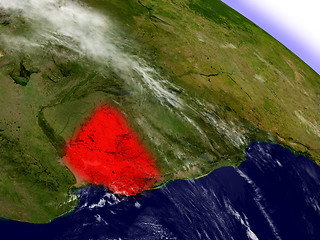 Image showing Uruguay from space highlighted in red