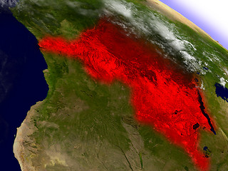 Image showing Democratic Republic of Congo from space highlighted in red