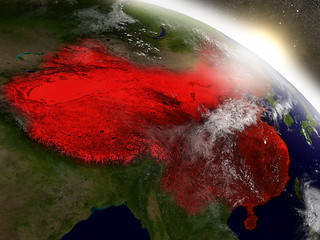 Image showing China from space highlighted in red