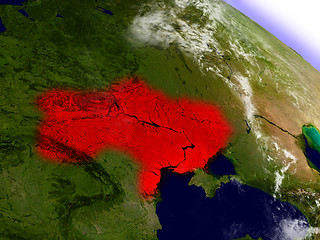 Image showing Ukraine from space highlighted in red