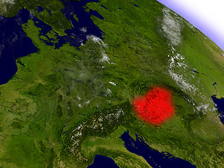 Image showing Hungary from space highlighted in red