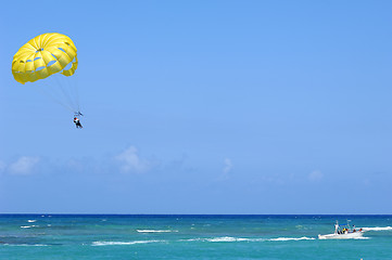 Image showing Parasailing over the caribbean sea.