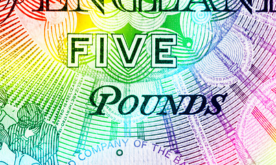 Image showing Pound currency background - 5 Pounds - Rainbow