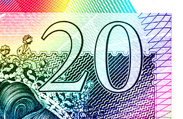 Image showing Pound currency background - 20 Pounds - Rainbow