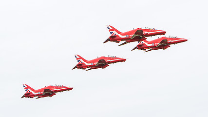 Image showing LEEUWARDEN, THE NETHERLANDS - JUNE 10, 2016: RAF Red Arrows perf