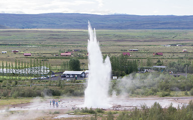 Image showing Impressive eruption of the biggest active geysir, Strokkur, with