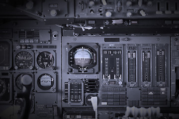 Image showing Different meters and displays in an old plane