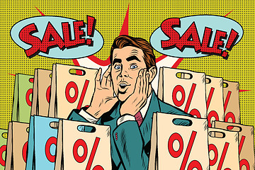 Image showing Pop art man buyer percent off sale