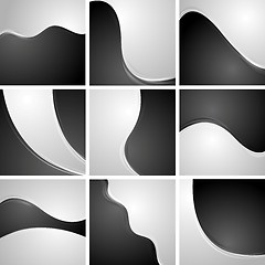 Image showing Set of black and white wavy backgrounds