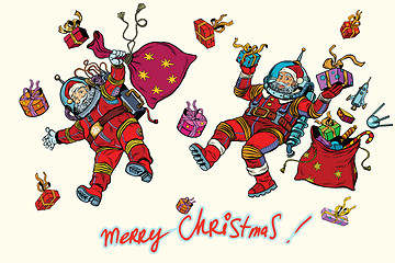 Image showing Space Santa Claus in zero gravity with Christmas gifts
