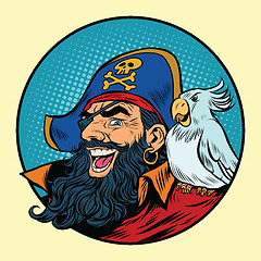 Image showing Happy pirate with a parrot on his shoulder