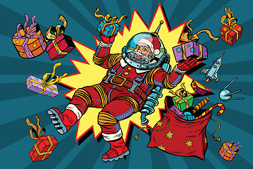 Image showing Space Santa Claus in zero gravity with Christmas gifts