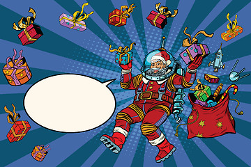 Image showing Space Santa Claus in zero gravity with Christmas gifts