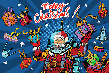 Image showing Space Santa Claus in zero gravity with Christmas gifts