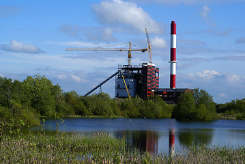 Image showing cranes on construction in industriall factory