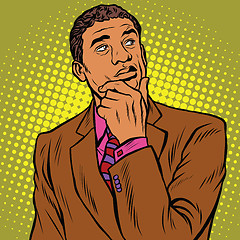 Image showing thinker pose black businessman