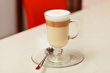 Image showing coffee latte in glass cup on table