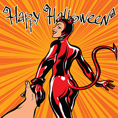 Image showing Happy Halloween devil girl follow me