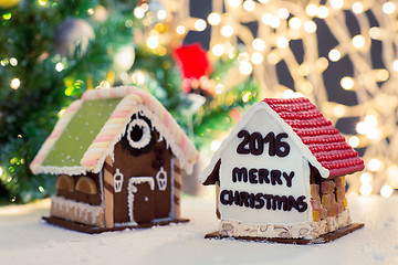 Image showing closeup of beautiful gingerbread houses at home