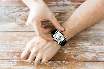Image showing close up of hands with online shop on smart watch