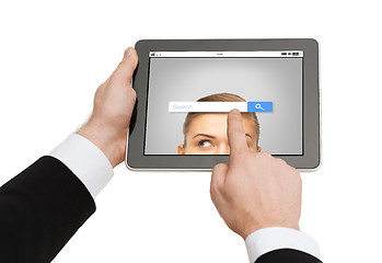 Image showing close up of hands holding tablet pc with