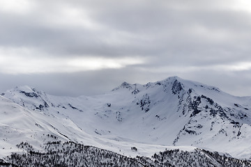 Image showing Snow mountain in fog at gray morning