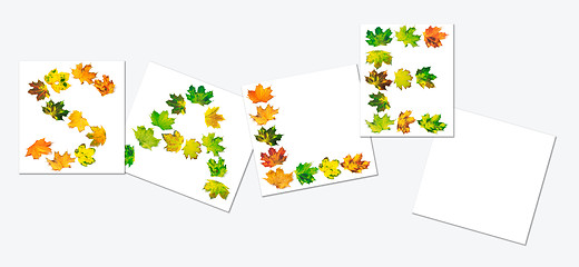 Image showing Word SALE composed of autumn maple leafs on white sheets with sh