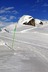 Image showing Ski slope in sun winter day