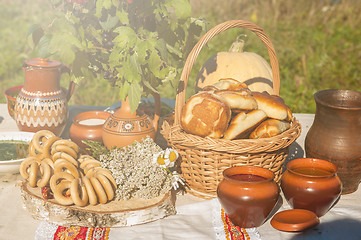 Image showing Russian table with food