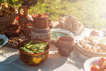 Image showing Russian table with food