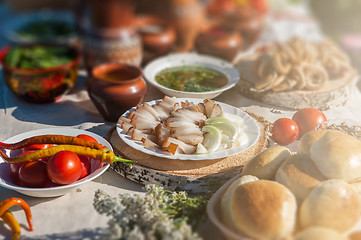 Image showing Russian table with food