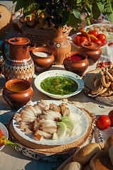 Image showing Russian table with food