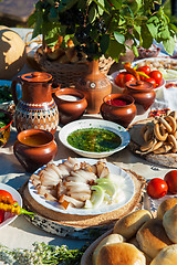 Image showing Russian table with food