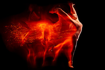 Image showing Fine art portrait of beautiful woman dancer in red sparkles