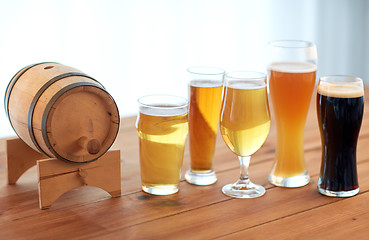 Image showing close up of different beers in glasses on table