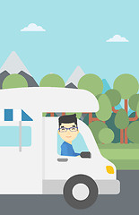 Image showing Man driving motor home vector illustration.