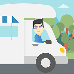 Image showing Man driving motor home vector illustration.