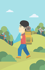 Image showing Man with backpack hiking vector illustration.