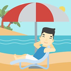 Image showing Man relaxing on beach chair vector illustration.