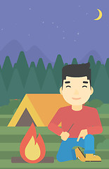 Image showing Man kindling campfire vector illustration.